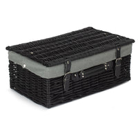 Red Hamper 46cm Empty Black Willow Picnic Basket With Cotton Lining