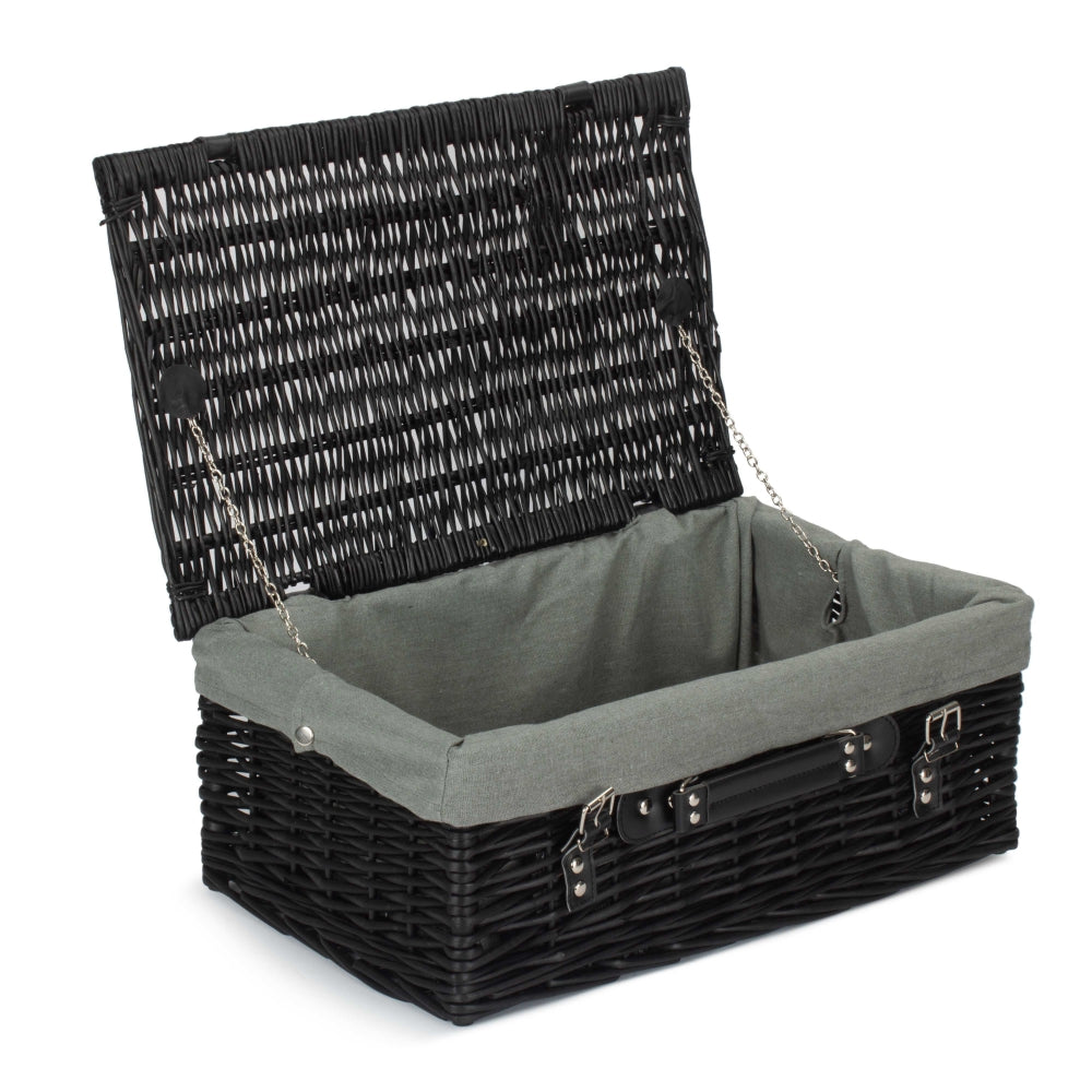 Red Hamper 46cm Empty Black Willow Picnic Basket With Cotton Lining
