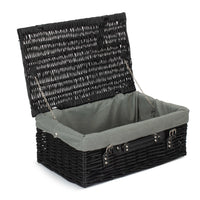 Red Hamper 46cm Empty Black Willow Picnic Basket With Cotton Lining