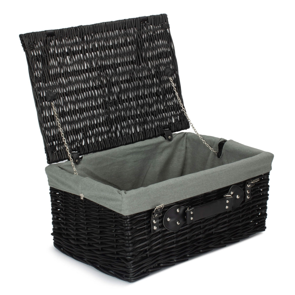 Red Hamper 51cm Empty Black Willow Picnic Basket With Cotton Lining