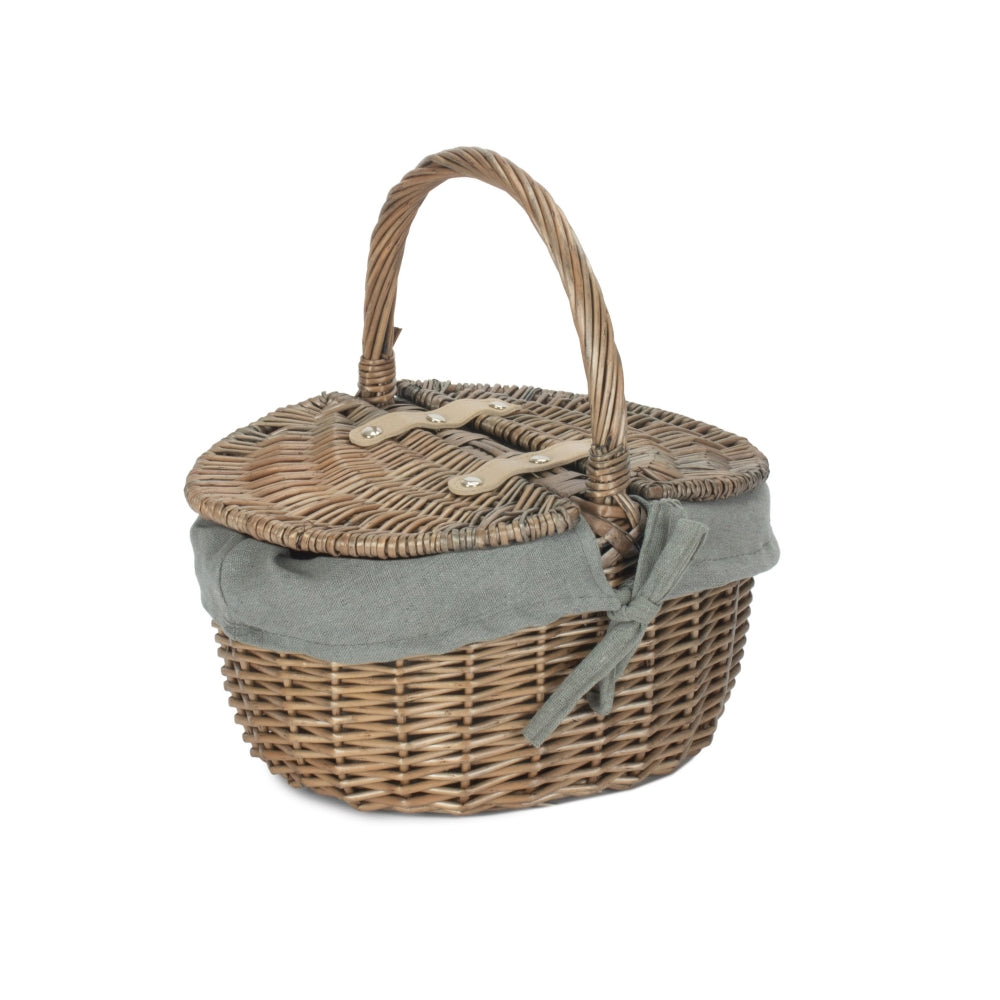Red Hamper Small Antique Wash Double Lidded Oval Picnic Basket
