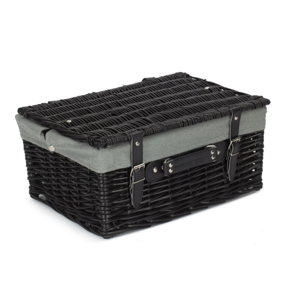 41cm Empty Black Willow Picnic Basket With Cotton Lining