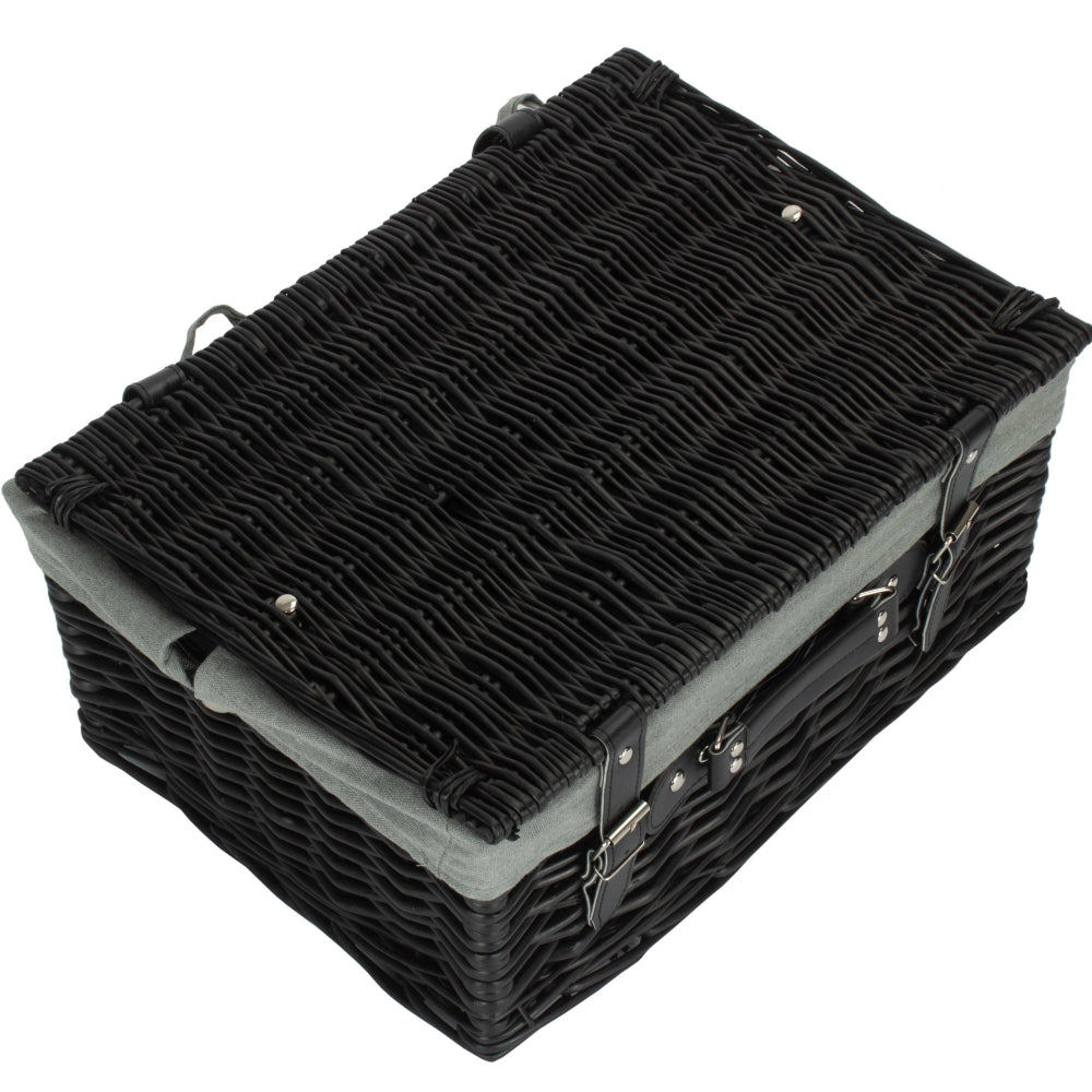 Red Hamper 41cm Empty Black Willow Picnic Basket With Cotton Lining
