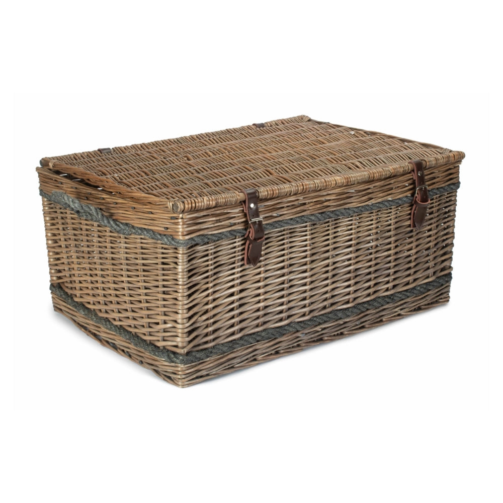 72cm Antique Wash Rope Handled Trunk Picnic Basket