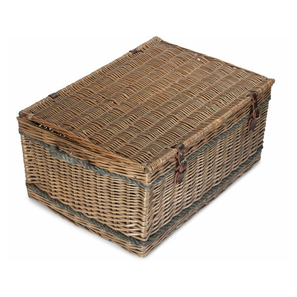72 cm großer, antiker Picknickkorb mit Waschseilgriff