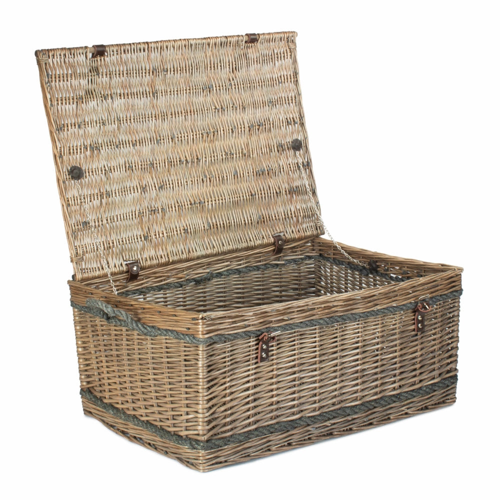 72cm Antique Wash Rope Handled Trunk Picnic Basket