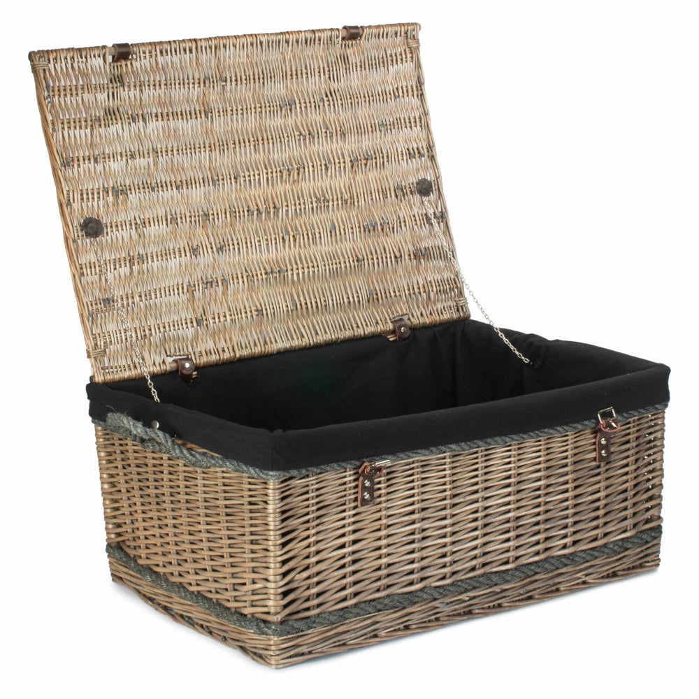 72cm Antique Wash Rope Handled Trunk Picnic Basket