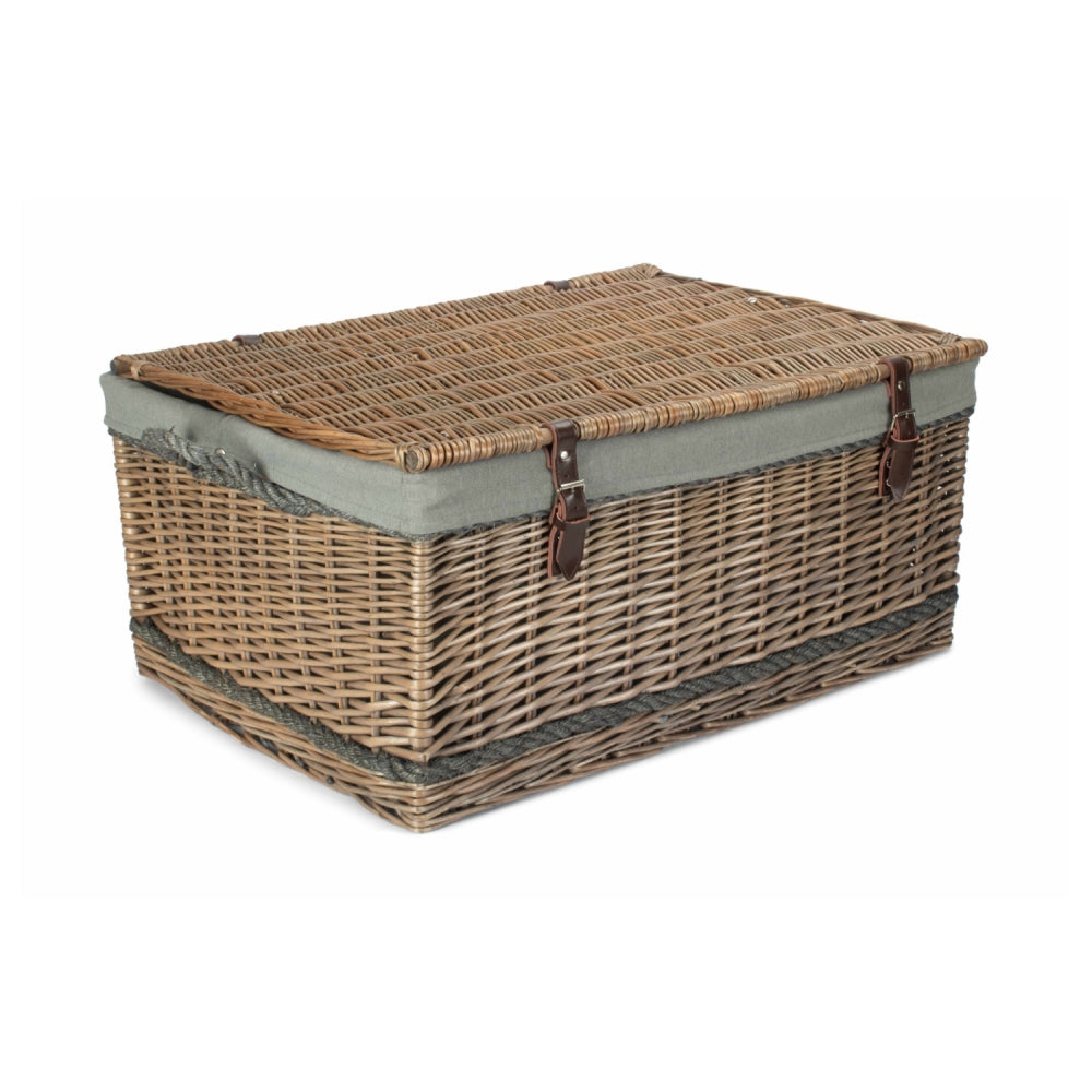 72cm Antique Wash Rope Handled Trunk Picnic Basket