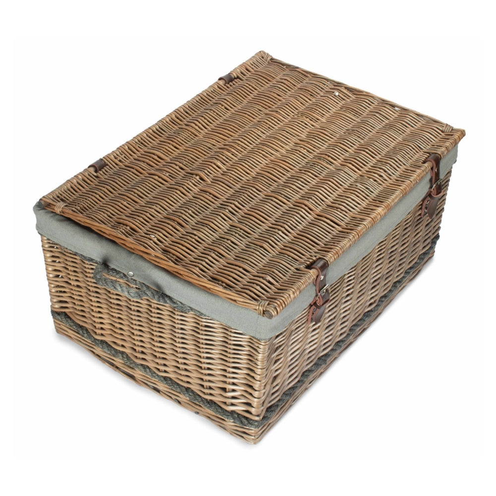 72cm Antique Wash Rope Handled Trunk Picnic Basket