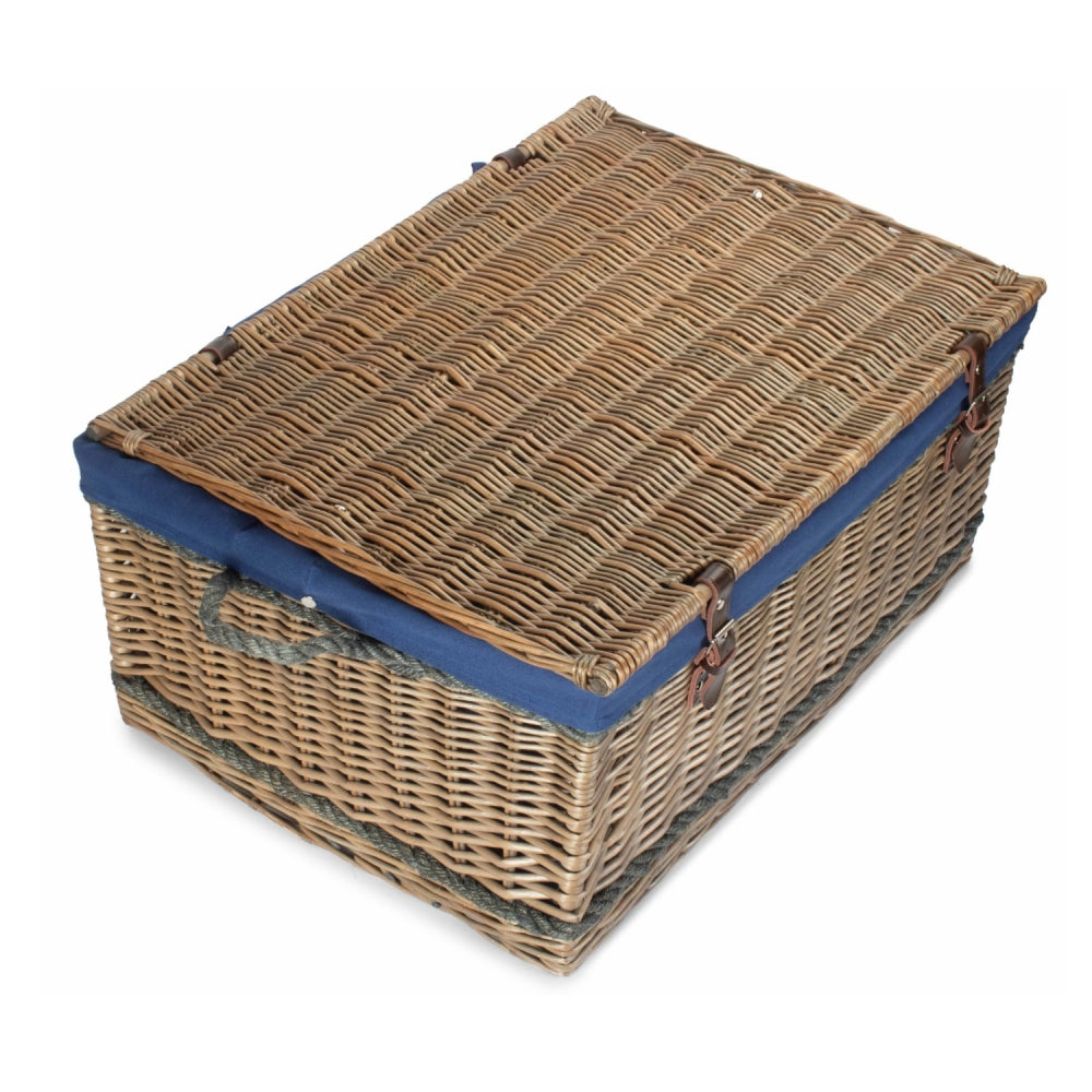 72cm Antique Wash Rope Handled Trunk Picnic Basket