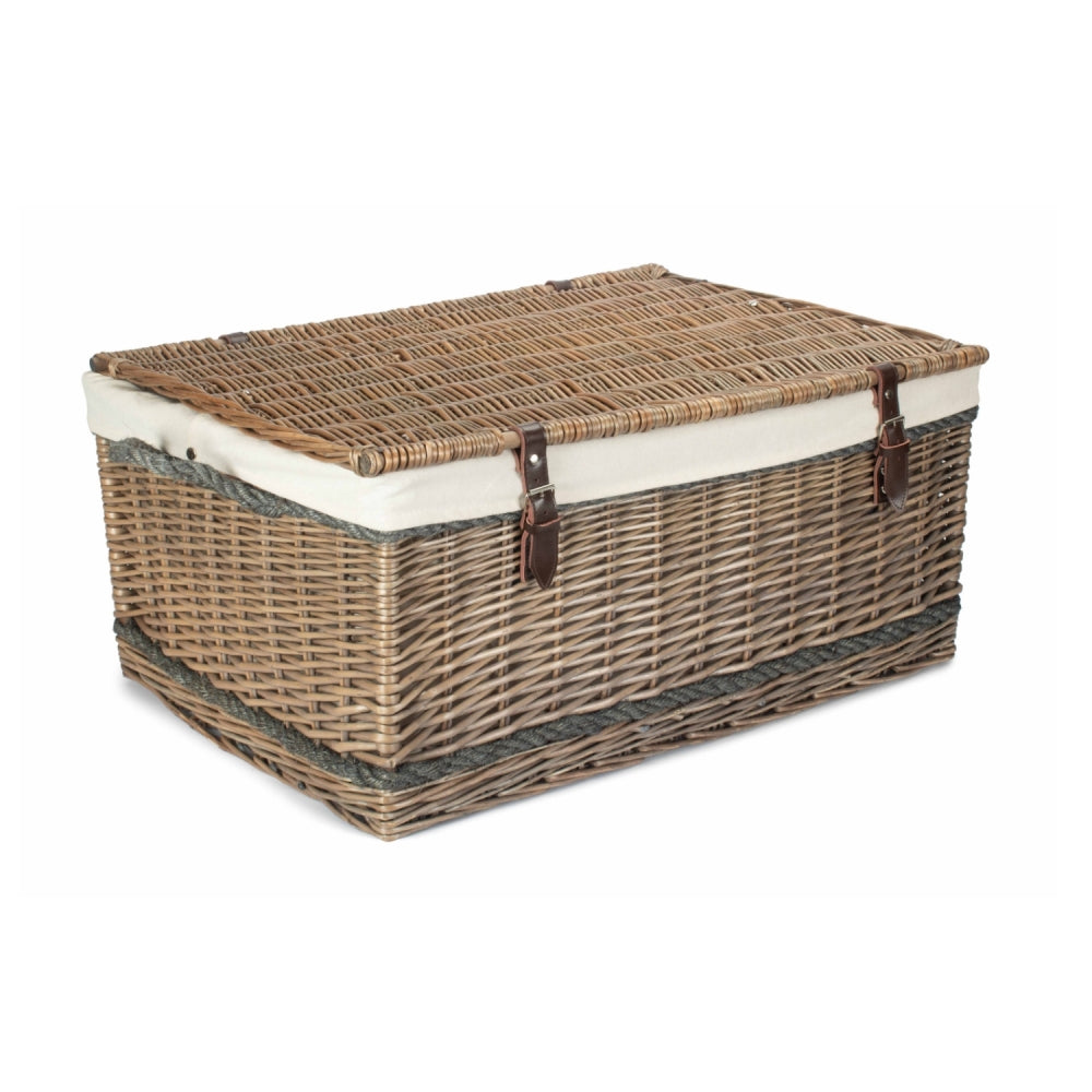 72cm Antique Wash Rope Handled Trunk Picnic Basket