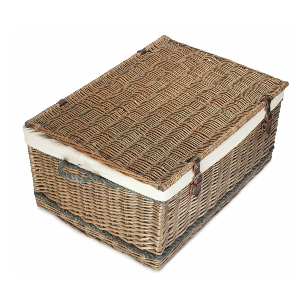 72cm Antique Wash Rope Handled Trunk Picnic Basket