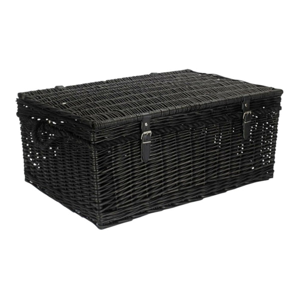 67cm Black Wicker Rope Handled Picnic Basket