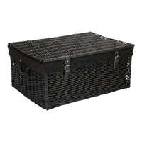 67cm Black Wicker Rope Handled Black Cotton Lined Picnic Basket
