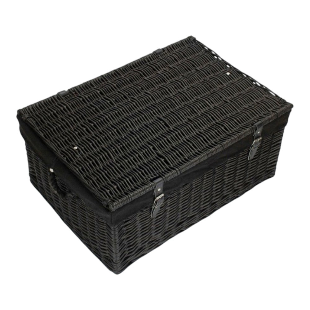 67cm Black Wicker Rope Handled Black Cotton Lined Picnic Basket
