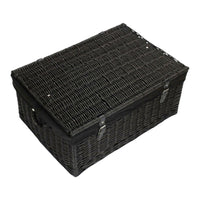 67cm Black Wicker Rope Handled Black Cotton Lined Picnic Basket