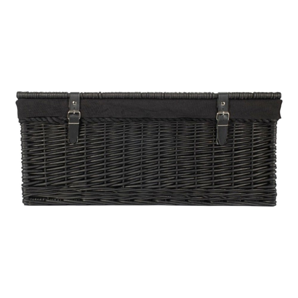67cm Black Wicker Rope Handled Black Cotton Lined Picnic Basket