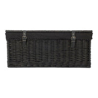 67cm Black Wicker Rope Handled Black Cotton Lined Picnic Basket