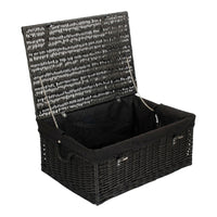 67cm Black Wicker Rope Handled Black Cotton Lined Picnic Basket