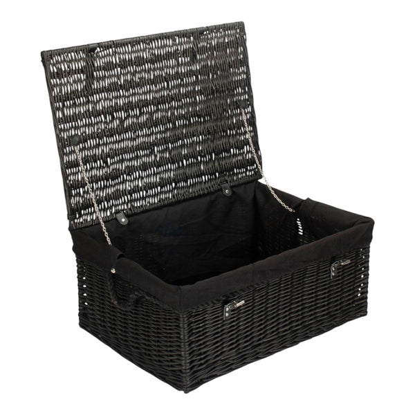 67cm Black Wicker Rope Handled Black Cotton Lined Picnic Basket