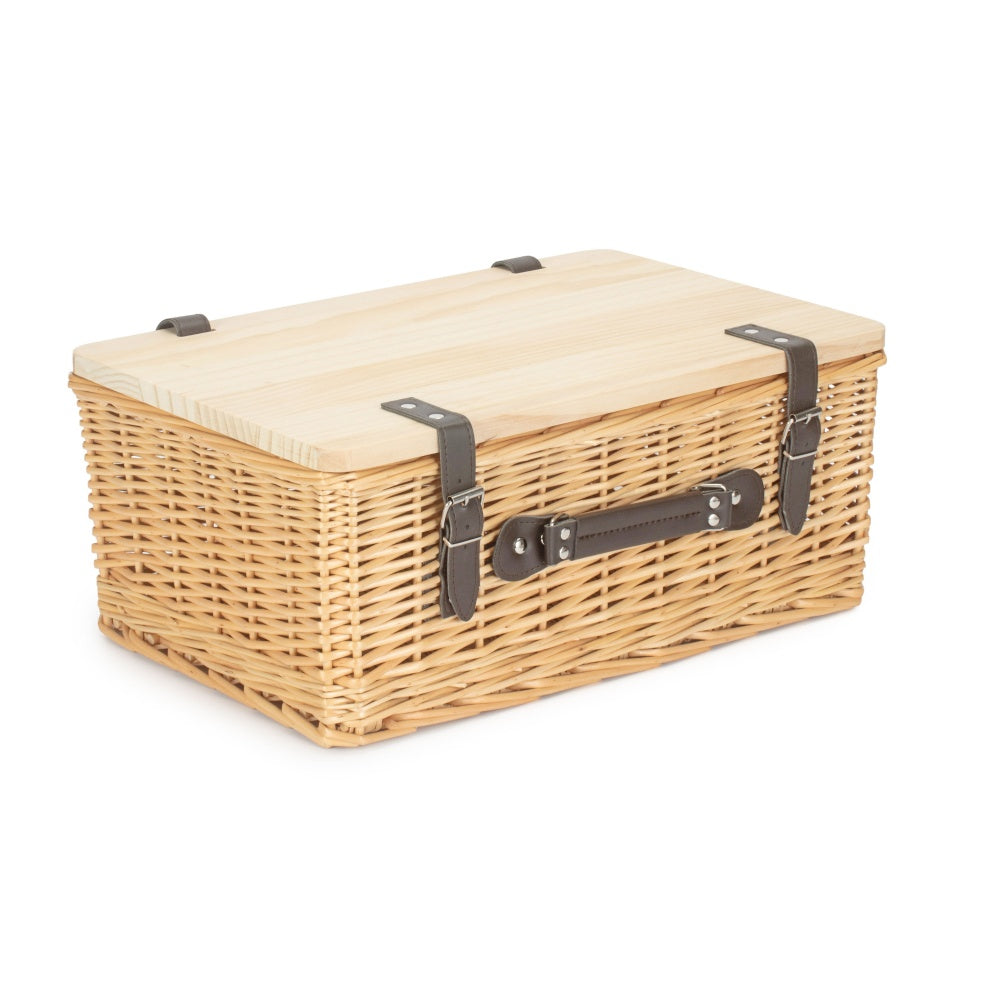 Red Hamper Buff Willow Empty Picnic Basket with Pinewood Lid