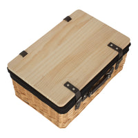 Buff Black Lined Willow Empty Picnic Basket with Pinewood Lid