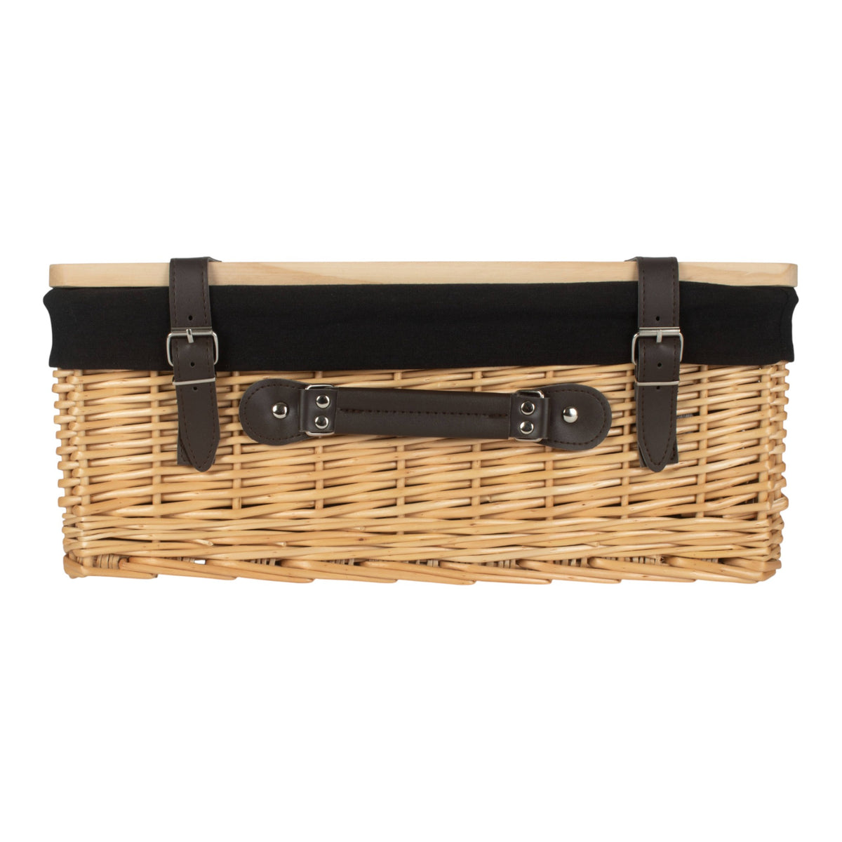 Buff Black Lined Willow Empty Picnic Basket with Pinewood Lid