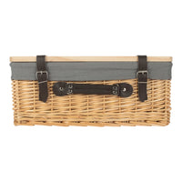 Buff Grey Lined Willow Empty Picnic Basket with Pinewood Lid