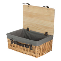 Buff Grey Lined Willow Empty Picnic Basket with Pinewood Lid