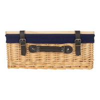Buff Navy Lined Willow Empty Picnic Basket with Pinewood Lid