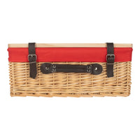 Buff Red Lined Willow Empty Picnic Basket with Pinewood Lid