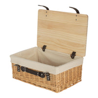 Buff White Lined Willow Empty Picnic Basket with Pinewood Lid