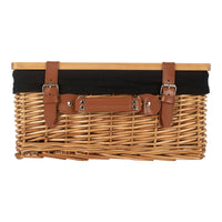 Double Steamed Black Lined Willow Empty Picnic Basket with Pinewood Lid