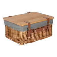Double Steamed Grey Lined Willow Empty Picnic Basket with Pinewood Lid