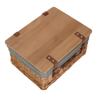 Double Steamed Grey Lined Willow Empty Picnic Basket with Pinewood Lid