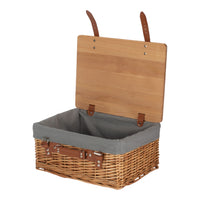 Double Steamed Grey Lined Willow Empty Picnic Basket with Pinewood Lid