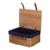 Double Steamed Navy Lined Willow Empty Picnic Basket with Pinewood Lid