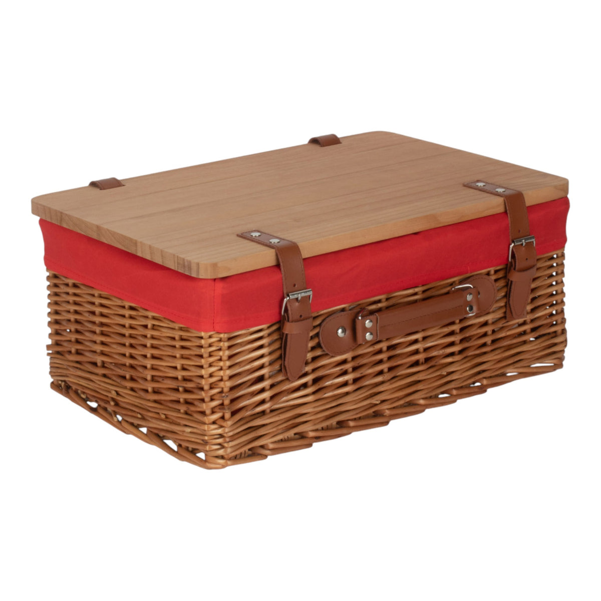 Double Steamed White Lined Willow Empty Picnic Basket with Pinewood Lid