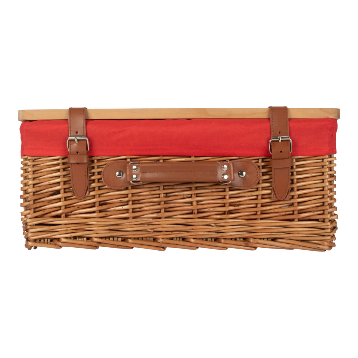 Double Steamed White Lined Willow Empty Picnic Basket with Pinewood Lid