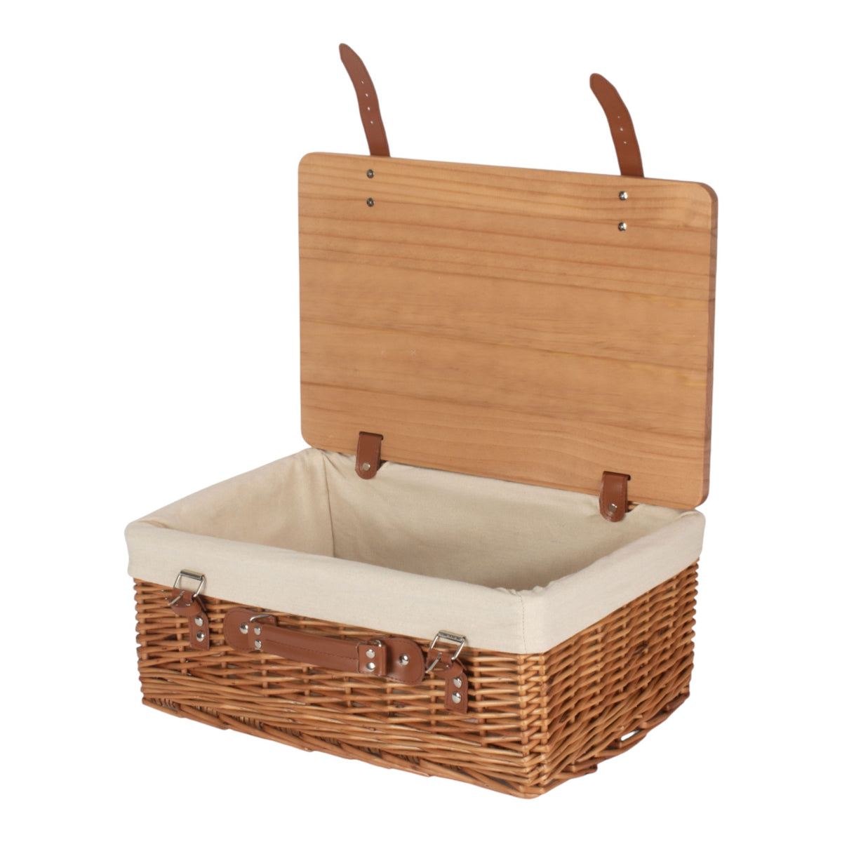 Double Steamed Red Lined Willow Empty Picnic Basket with Pinewood Lid