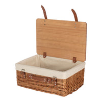 Double Steamed Red Lined Willow Empty Picnic Basket with Pinewood Lid