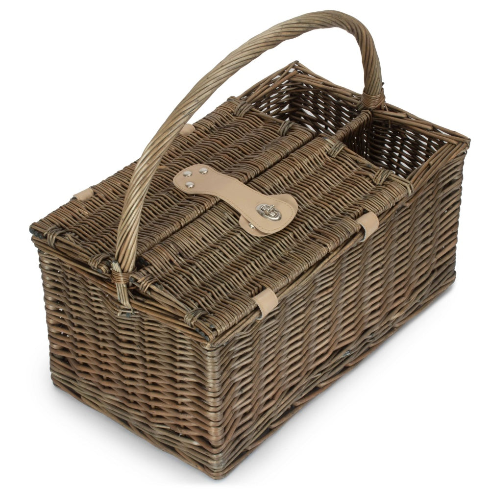 Panier de pique-nique ajusté en osier à double couvercle rétro de luxe