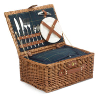 Blauer Tweed-Picknickkorb aus Weidengeflecht