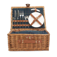 Blauer Tweed-Picknickkorb aus Weidengeflecht