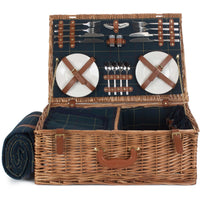 Blauer Tweed-Picknickkorb aus Weidengeflecht