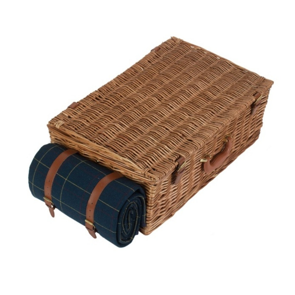 Blauer Tweed-Picknickkorb aus Weidengeflecht