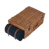 Blauer Tweed-Picknickkorb aus Weidengeflecht