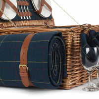 Blauer Tweed-Picknickkorb aus Weidengeflecht