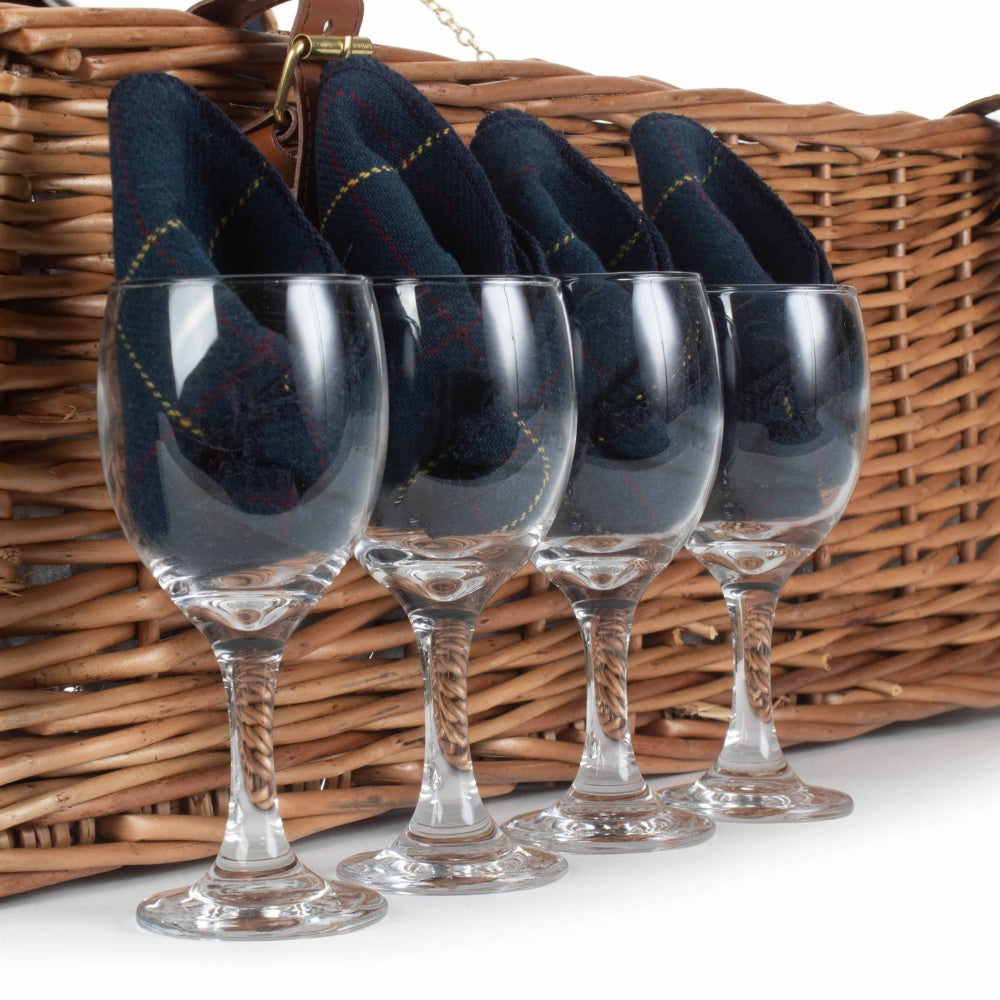 Blauer Tweed-Picknickkorb aus Weidengeflecht