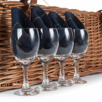 Blauer Tweed-Picknickkorb aus Weidengeflecht
